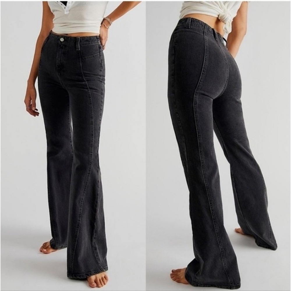 We The Free People Florence Flare Jeans Women's 28 Black Coal Stretch High Rise